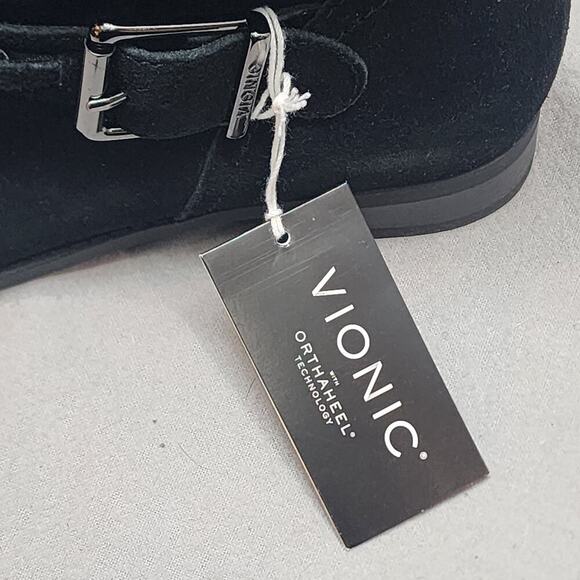 Vionic‎ Cresent Ankle Moto Boot Womens Black Suede Leather Chain Hardware Sz 6.5 - Picture 9 of 9